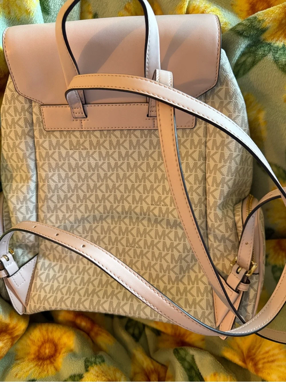 Michael Kors Light Pink MK Logo Backpack with Gold Chain Detail